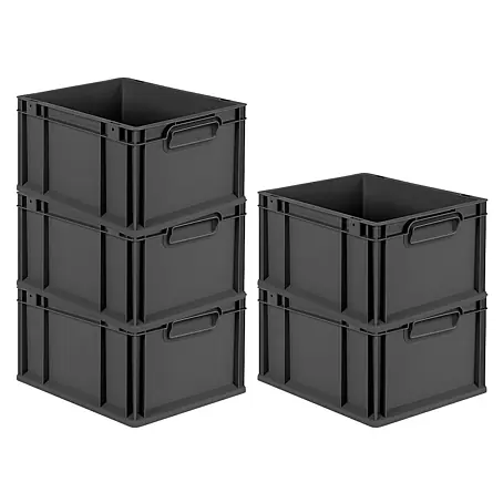 SparSet 5x Eurobox NextGen Color | HxBxT 22x30x40cm | 20 Liter | Griffe schwarz geschlossen | Glatter Boden | Schwarz | Eurobehälter, Transportbox, Transportbehälter, Stapelbehälter