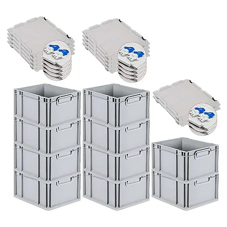 Proregal  Euroboxen-Set 10x Eurobox NextGen Grip mit Scharnierdeckel und blauen Verschlüssen