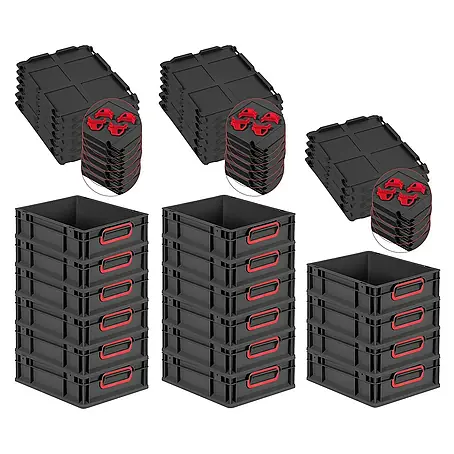 Proregal  Euroboxen-Set 16x Eurobox NextGen Color mit Auflagedeckel und Schiebeschnappverschlüsse