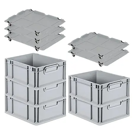 Proregal  Euroboxen-Set 5x Eurobox NextGen Economy mit Auflagedeckel und 4x Verschlüsse Schwarz