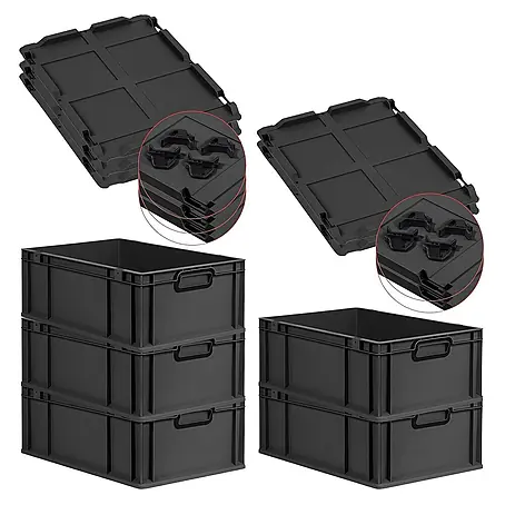 Proregal  Euroboxen-Set 5x Eurobox NextGen Color mit Auflagedeckel und Schiebeschnappverschlüsse