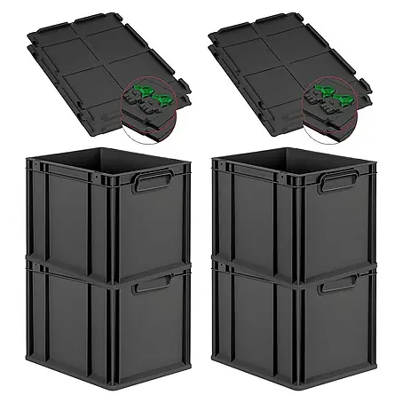 Proregal  Euroboxen-Set 4x Eurobox NextGen Grip mit Scharnierdeckel und grünen Verschlüssen