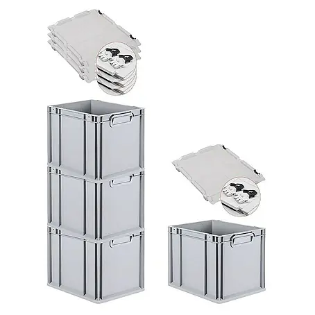 Proregal  Euroboxen-Set 4x Eurobox NextGen Grip mit Scharnierdeckel und schwarzen Verschlüssen