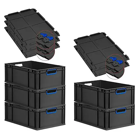 Proregal  Euroboxen-Set 5x Eurobox NextGen Color mit Scharnierdeckel und Verschlüssen