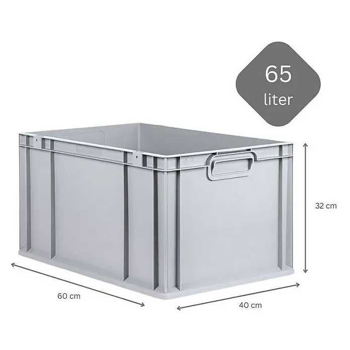 Proregal Euroboxen-Set 10x Eurobox NextGen Grip mit Scharnierdeckel und gelben Verschlüssen - Kunststoff, Grau, 10 Stk. - Graue Kunststoffbox mit den Maßen 60x40x32 cm und einem Fassungsvermögen von 65 Litern.