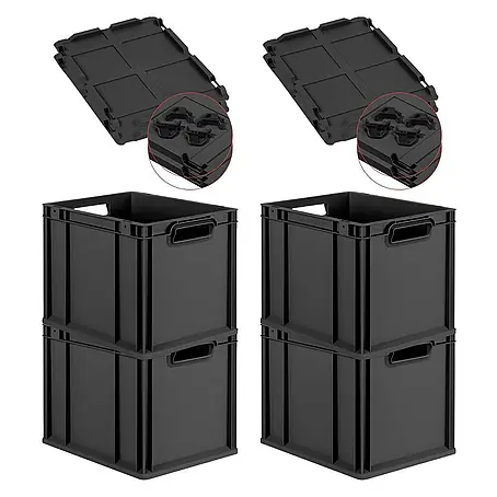 Proregal  Euroboxen-Set 4x Eurobox NextGen Grip mit Auflagedeckel inkl. 4 schwarzen Verschlüssen