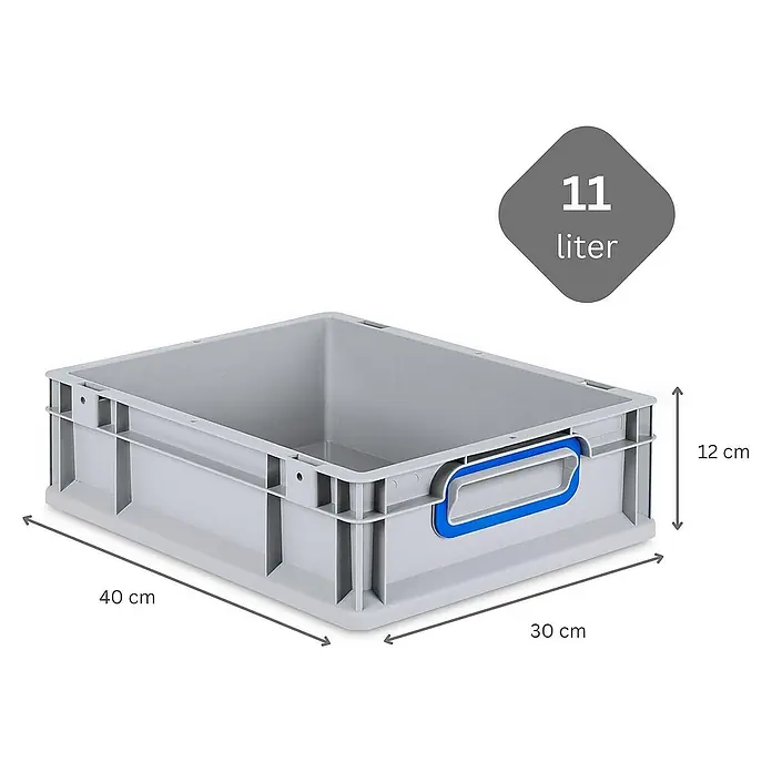 Proregal Euroboxen-Set 16x Eurobox NextGen Color - L x B x H: 40 x 30 x 12 cm, Kunststoff, Grau, Blau, 16 Stk. - Graue 11-Liter-Kunststoffbox mit den Maßen 40 x 30 x 12 cm, ideal für Lagerung und Transport verschiedener Gegenstände.
