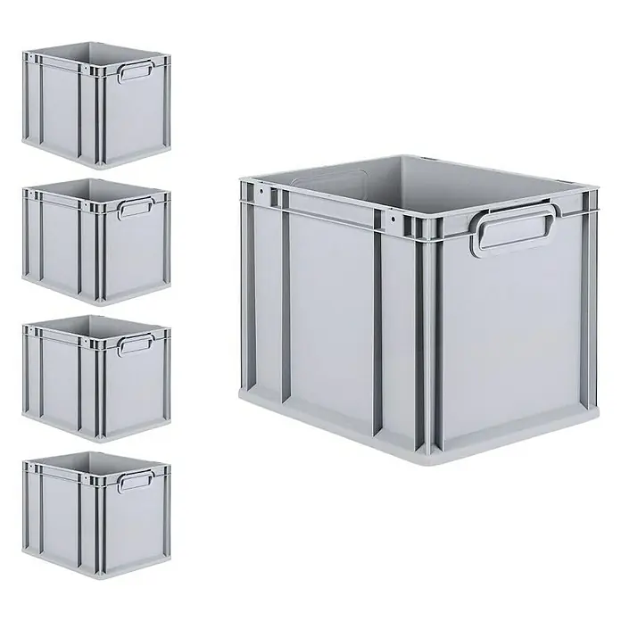 Proregal Euroboxen-Set 5x Eurobox NextGen Economy mit Scharnierdeckel und schwarzen Verschlüssen - Kunststoff, Grau, 5 Stk. - Graue Kunststoffboxen, ideal für Lagerung und Transport. Robust und stapelbar für vielseitige Anwendungen.