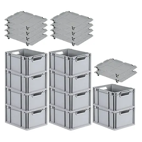 Proregal  Euroboxen-Set 10x Eurobox NextGen Economy mit Auflagedeckel und 4x Verschlüsse Schwarz