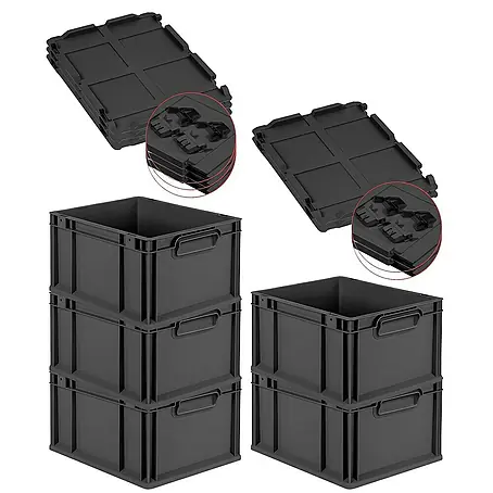 Proregal  Euroboxen-Set 5x Eurobox NextGen Color mit Scharnierdeckel und Verschlüssen