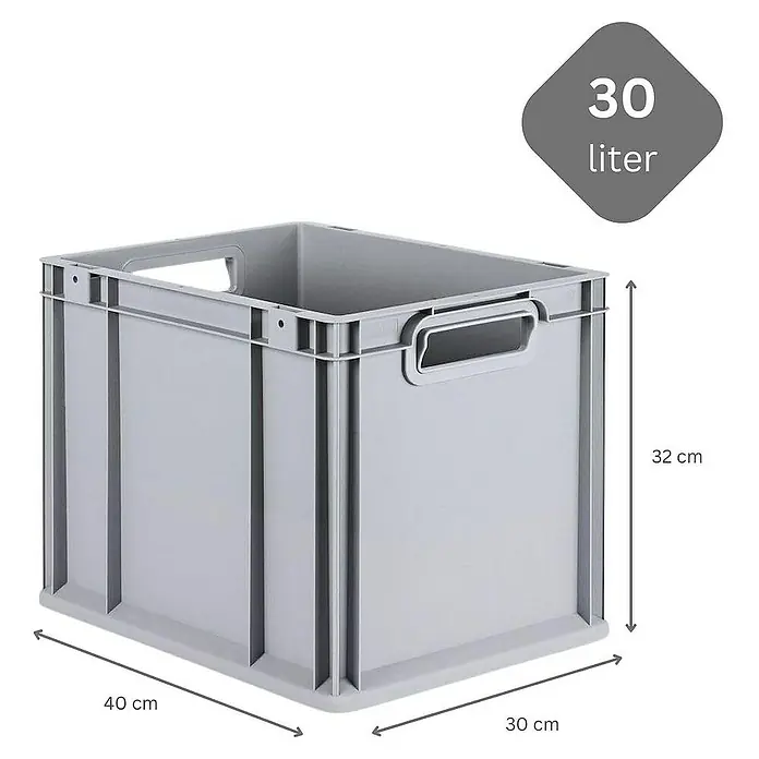 Proregal Euroboxen-Set 4x Eurobox NextGen Economy mit Auflagedeckel und 4x Verschlüsse Rot - Kunststoff, Grau, 4 Stk. - Graue 30-Liter-Kunststoffbox mit Griffen und den Maßen 40x30x32 cm, ideal zur Aufbewahrung und Organisation.