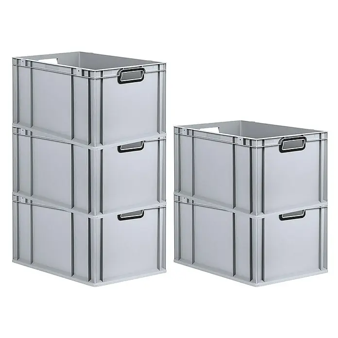 Proregal Euroboxen-Set 5x Eurobox NextGen Color - L x B x H: 60 x 40 x 32 cm, Kunststoff, Grau, Schwarz, 5 Stk. - Stapelbare Kunststoffboxen in Grau mit praktischen Griffen, ideal zur Lagerung und Organisation von Gegenständen.