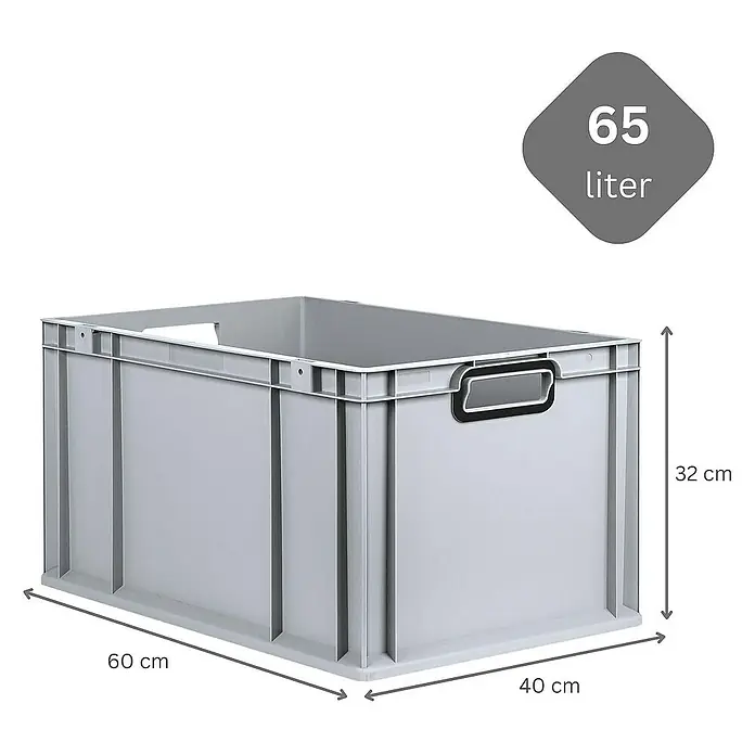 Proregal Euroboxen-Set 5x Eurobox NextGen Color - L x B x H: 60 x 40 x 32 cm, Kunststoff, Grau, Schwarz, 5 Stk. - Abgebildete graue 65 Liter Lagerbox aus Kunststoff mit den Maßen 60x40x32 cm zur praktischen Aufbewahrung.