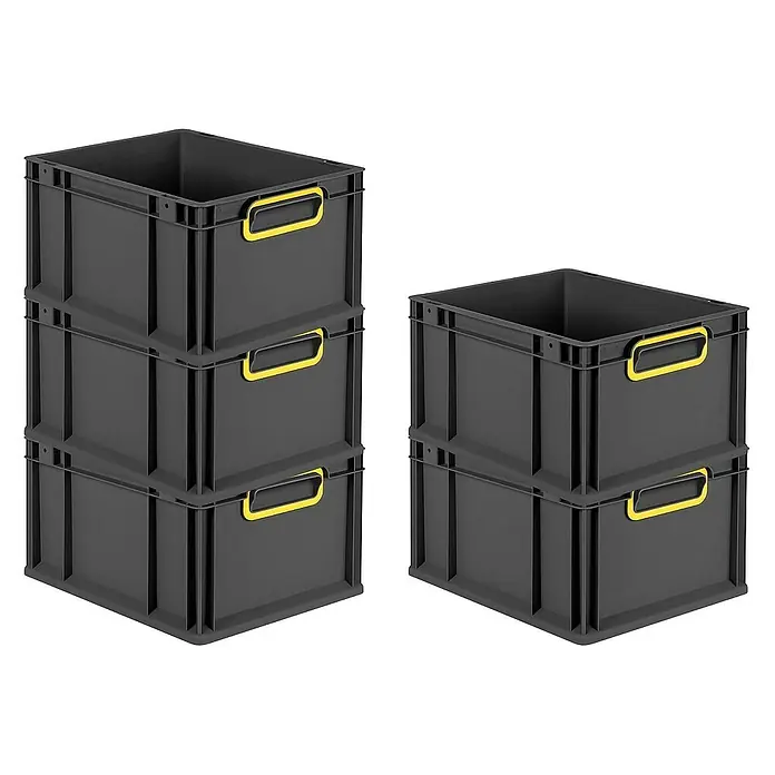 Proregal Euroboxen-Set 8x Eurobox NextGen Color - Kunststoff, Schwarz, Gelb, 8 Stk. - Stapelbare graue Kunststoffboxen mit gelben Griffen. Ideal für Lagerung und Organisation.