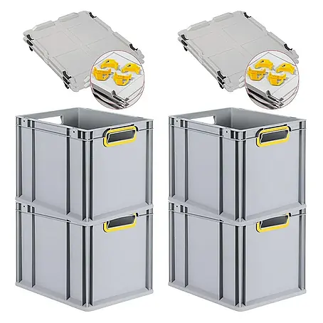 Proregal  Euroboxen-Set 4x Eurobox NextGen Color mit Auflagedeckel und Schiebeschnappverschlüsse