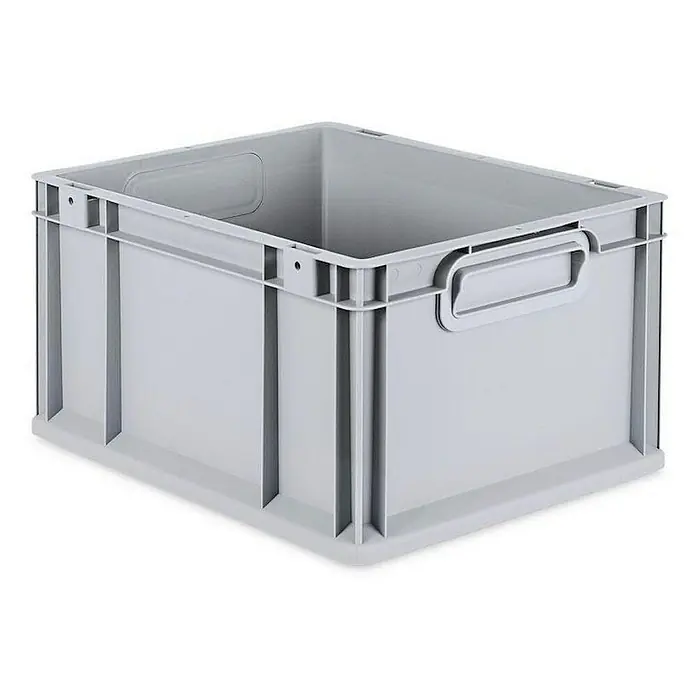 Proregal Euroboxen-Set 8x Eurobox NextGen Economy mit Auflagedeckel und 4x Verschlüsse Schwarz - Kunststoff, Grau, 8 Stk. - Graue Kunststoffbox mit Griffen und verstärkten Ecken, ideal für Lagerung und Transport. Die robuste Box ist leer und bereit zur Nutzung.