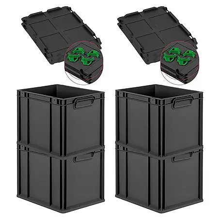 Proregal  Euroboxen-Set 4x Eurobox NextGen Grip mit Auflagedeckel inkl. 4 grünen Verschlüssen