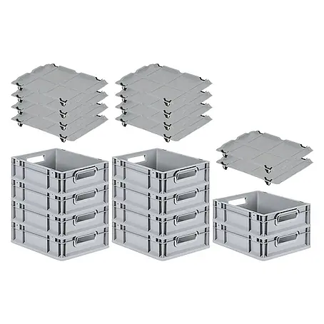 Proregal  Euroboxen-Set 10x Eurobox NextGen Economy mit Auflagedeckel und 4x Verschlüsse Schwarz