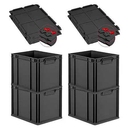 Proregal  Euroboxen-Set 4x Eurobox NextGen Grip mit Scharnierdeckel und roten Verschlüssen