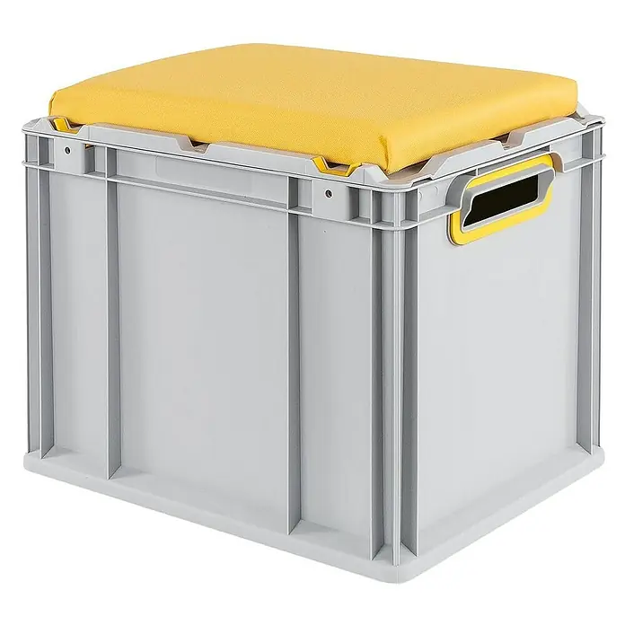 Proregal Euroboxen-Set 4x Eurobox NextGen Seat Box Gelb - L x B x H: 40 x 30 x 36,5 cm, Kunststoff, Grau, Gelb, 4 Stk. - Graue Kunststoffbox mit gelbem Kissen. Ideal zur Aufbewahrung und als Sitzgelegenheit, vielseitig einsetzbar.