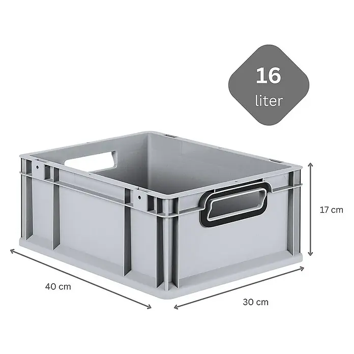 Proregal Euroboxen-Set 10x Eurobox NextGen Color mit Auflagedeckel und Schiebeschnappverschlüsse - Kunststoff, Grau, Schwarz, 10 Stk. - Graue Kunststoffbox mit den Maßen 40 x 30 x 17 cm und einem Fassungsvermögen von 16 Litern.