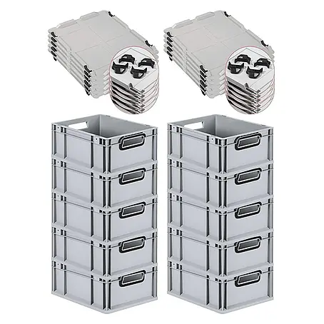 Proregal  Euroboxen-Set 10x Eurobox NextGen Color mit Auflagedeckel und Schiebeschnappverschlüsse