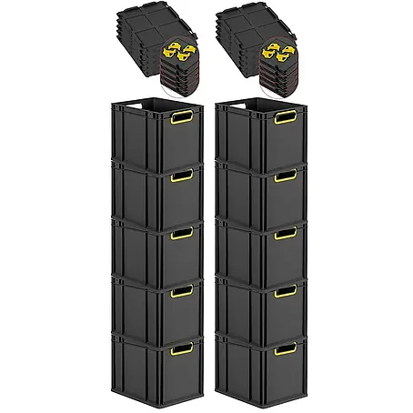 Proregal  Euroboxen-Set 10x Eurobox NextGen Color mit Auflagedeckel und Schiebeschnappverschlüsse