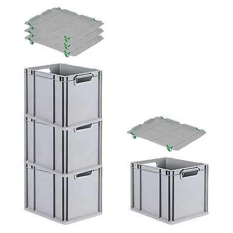 Proregal  Euroboxen-Set 4x Eurobox NextGen Economy mit Auflagedeckel und 4x Verschlüsse Grün