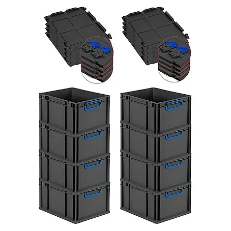 Proregal  Euroboxen-Set 8x Eurobox NextGen Color mit Scharnierdeckel und Verschlüssen