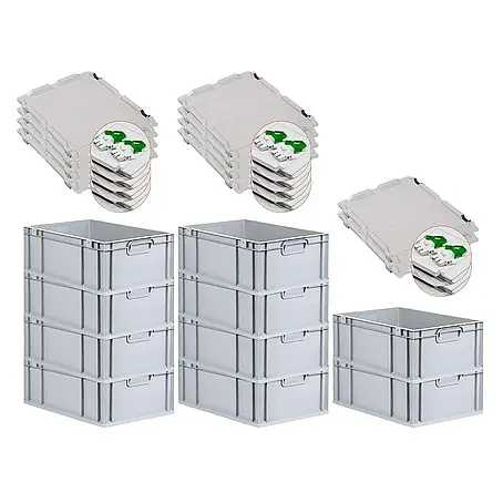 Proregal  Euroboxen-Set 10x Eurobox NextGen Economy mit Scharnierdeckel und grünen Verschlüssen