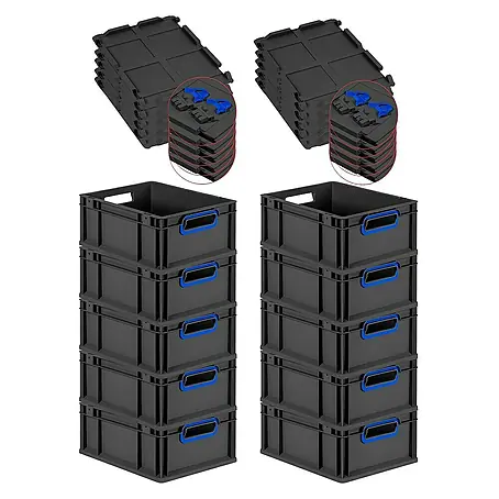 Proregal  Euroboxen-Set 10x Eurobox NextGen Color mit Scharnierdeckel und Verschlüssen