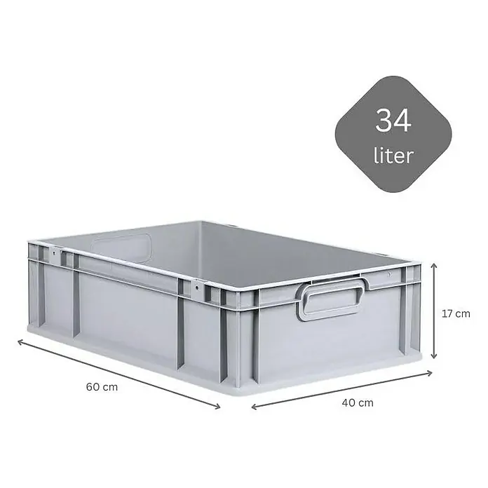 Proregal Euroboxen-Set 10x Eurobox NextGen Economy mit Scharnierdeckel und roten Verschlüssen - L x B x H: 60 x 40 x 17 cm, Kunststoff, Grau, 10 Stk. - Graue Kunststoffbox mit den Maßen 60 cm x 40 cm x 17 cm und einem Fassungsvermögen von 34 Litern für vielfältige Aufbewahrungszwecke.