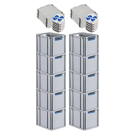 Proregal  Euroboxen-Set 10x Eurobox NextGen Color mit Auflagedeckel und Schiebeschnappverschlüsse