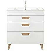 Conjunto de mueble de baño Danubio con lavabo Spectra (Ancho: 80 cm, Blanco/Roble, 3 pzs.) | BAUHAUS