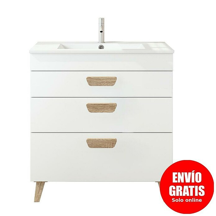 Mueble de lavabo Danubio (L x An x Al: 45 x 80 x 72 cm, Blanco/Roble bardolino, Tablero de aglomerado) | BAUHAUS