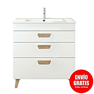 Mueble de lavabo Danubio (L x An x Al: 45 x 80 x 72 cm, Blanco/Roble bardolino, Tablero de aglomerado)