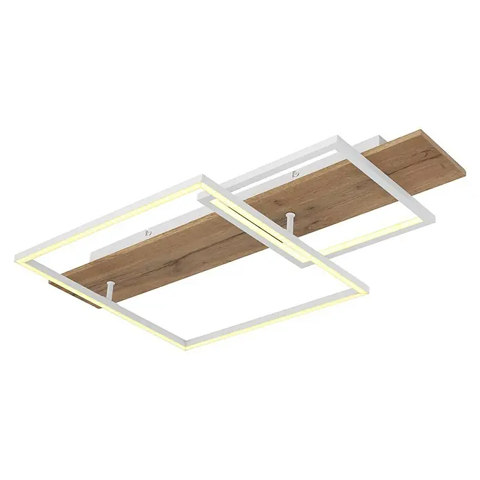 Globo LED-Deckenleuchte Vanni - 24 W, L x B x H: 750 x 400 x 100 mm, Weiß/Braun, Warmweiß - Moderne LED-Deckenleuchte mit Holzpaneelen und weißem Rahmen, die ein warmes, einladendes Licht für jeden Raum bietet.