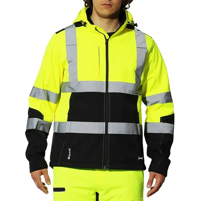 Industrial Starter Chaqueta de trabajo Lavoris Hivi - M, Amarillo/Azul - Presentamos una chaqueta de alta visibilidad con bandas reflectantes y capucha, ideal para aumentar la seguridad en entornos laborales.