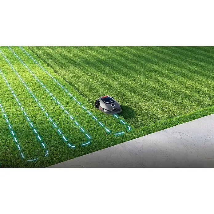 Mova Mähroboter Lidax Ultra 1000 - 1.000 m², Schnittbreite: 20 cm, Kamera-gestützte Navigation, LiDAR - Ein Rasenmähroboter mäht den Rasen mit präzisen Bahnen. Das Ergebnis ist ein perfekt gepflegter Garten.