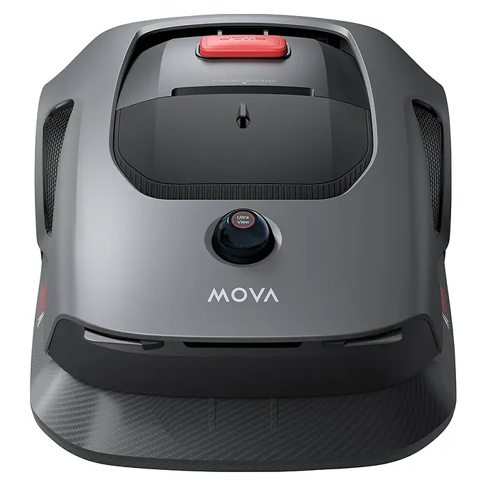 Mova Mähroboter 600 Plus - 600 m², Schnittbreite: 20 cm, Laser-gestützte Navigation, LiDAR - Nahaufnahme eines Mova-Robotermähers, der fortschrittliche Technologie und elegantes Design vereint.