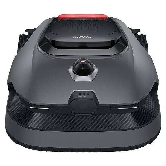 Mova Mähroboter Lidax Ultra 1000 - 1.000 m², Schnittbreite: 20 cm, Kamera-gestützte Navigation, LiDAR - Eine Frontansicht des MOVA Robotermähers, der fortschrittliche Technologie und ein schlankes Design für effiziente Rasenpflege vereint.
