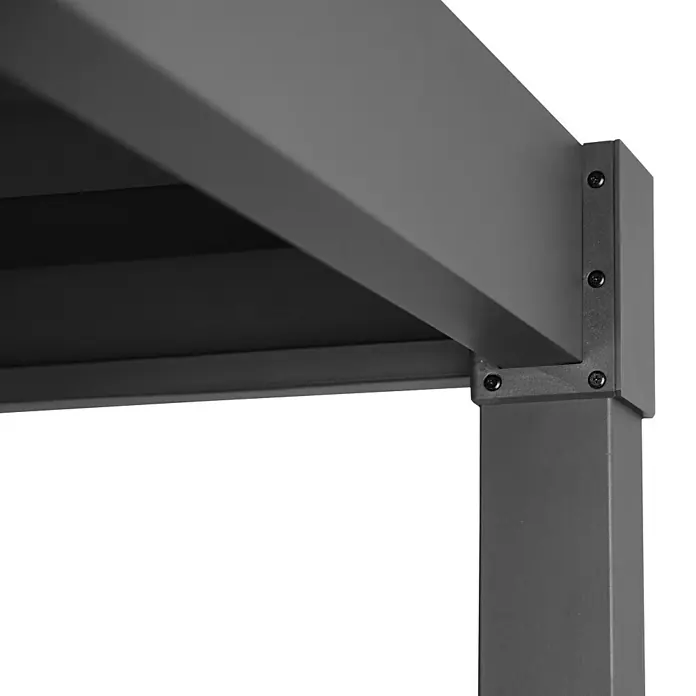 Mirador Pergola Solid 80 - B x T: 500 x 300 cm, Anthrazit, Material Gestell: Stahl - Detailaufnahme einer Pergola-Ecke, die die solide Bauweise und die klaren Linien des Produkts hervorhebt.
