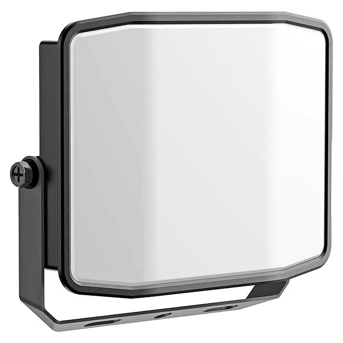 E2 elektro LED-Strahler - 20 W, 2.200 lm, 6.000 K, L x B x H: 12,7 x 3,2 x 10,8 cm, IP65 - Eine Nahaufnahme einer rechteckigen LED-Leuchte mit schwarzem Rahmen und verstellbarer Halterung. Ideal für Außenbereiche.