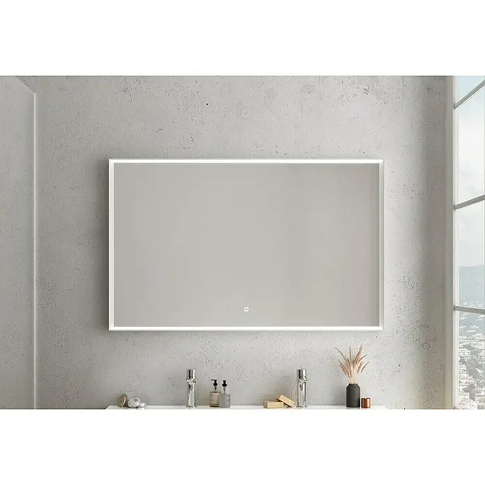 Camargue Pura LED-Lichtspiegel - 120 x 4,5 cm, Weiß - Beleuchteter Badezimmerspiegel mit klaren Linien und sanftem Licht für eine moderne und elegante Atmosphäre im Badezimmer.