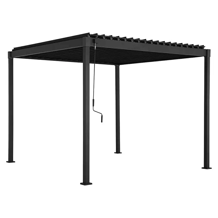 Mirador Pergola Solid 80 - B x T: 400 x 300 cm, Anthrazit, Material Gestell: Stahl - Abbildung einer modernen, grauen Pergola mit Lamellendach, die Schatten spendet und eine stilvolle Ergänzung für jeden Außenbereich darstellt.