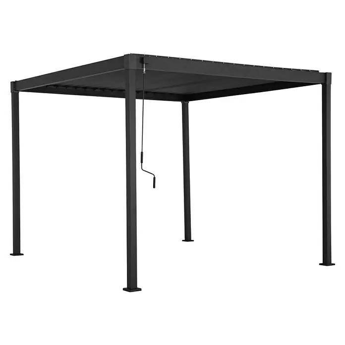 Mirador Pergola Solid 80 - B x T: 400 x 300 cm, Anthrazit, Material Gestell: Stahl - Bild eines modernen Pavillons in dunkler Farbe mit einem verstellbaren Lamellendach, ideal für den Außenbereich.