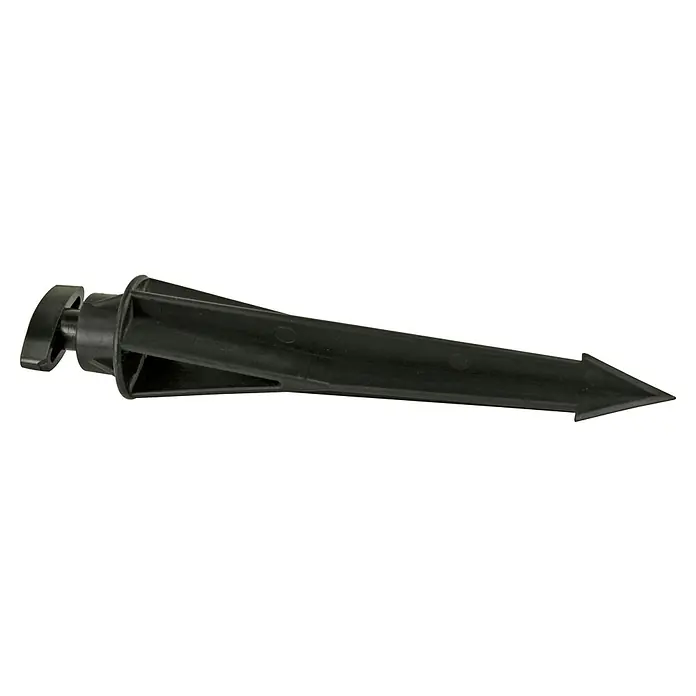 E2 elektro Erdspieß - Kunststoff, B x H: 45 x 115 mm - Nahaufnahme eines schwarzen Erdspießes für Gartenbeleuchtung, ideal zur sicheren Befestigung im Außenbereich.