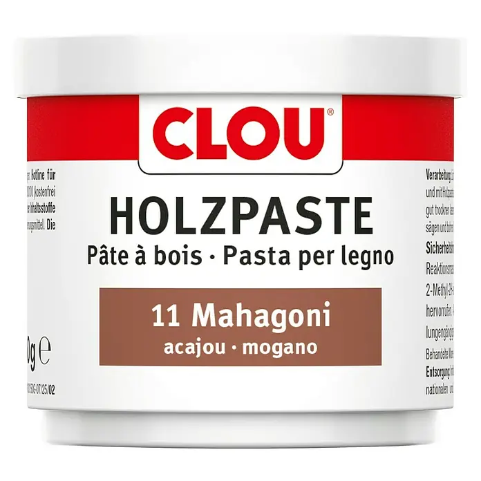 Clou Holzpaste - Mahagoni, 150 g - CLOU Holzpaste, Farbton 11 Mahagoni, zum Ausbessern und Reparieren von Holzoberflächen. Ideal für Möbel und andere Holzarbeiten.