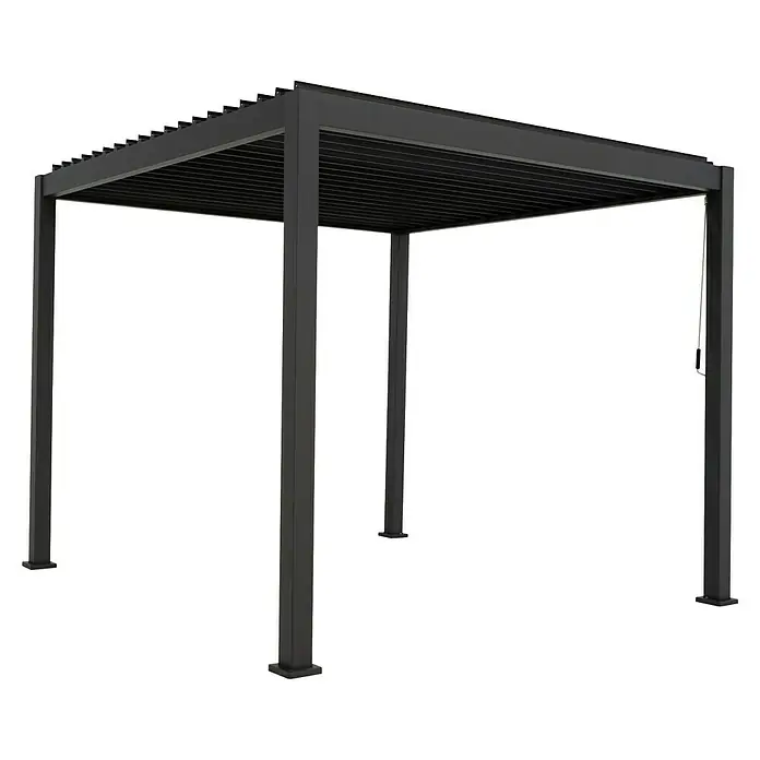 Mirador Pergola Classic 111 - B x T: 300 x 300 cm, Anthrazit, Material Gestell: Aluminium - Ein moderner Pavillon mit Lamellendach, ideal für den Garten. Die Konstruktion bietet Schatten und Schutz vor Sonne.