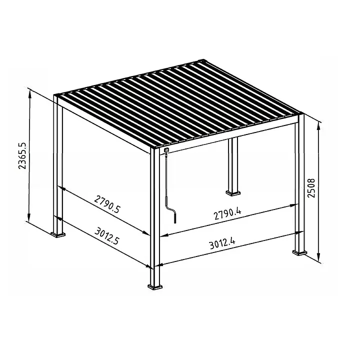 Mirador Pergola Classic 111 - B x T: 300 x 300 cm, Anthrazit, Material Gestell: Aluminium - Detaillierte schematische Darstellung einer Pergola mit Bemaßungen, einschließlich Höhe, Breite und Tiefe.